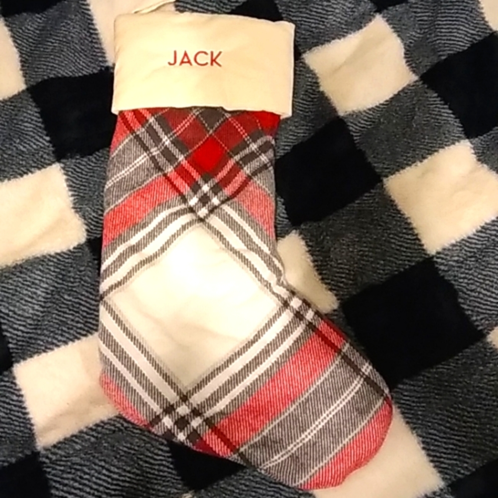 NWT Pottery barn Christmas stocking Hamilton plaid? Jack monogram
